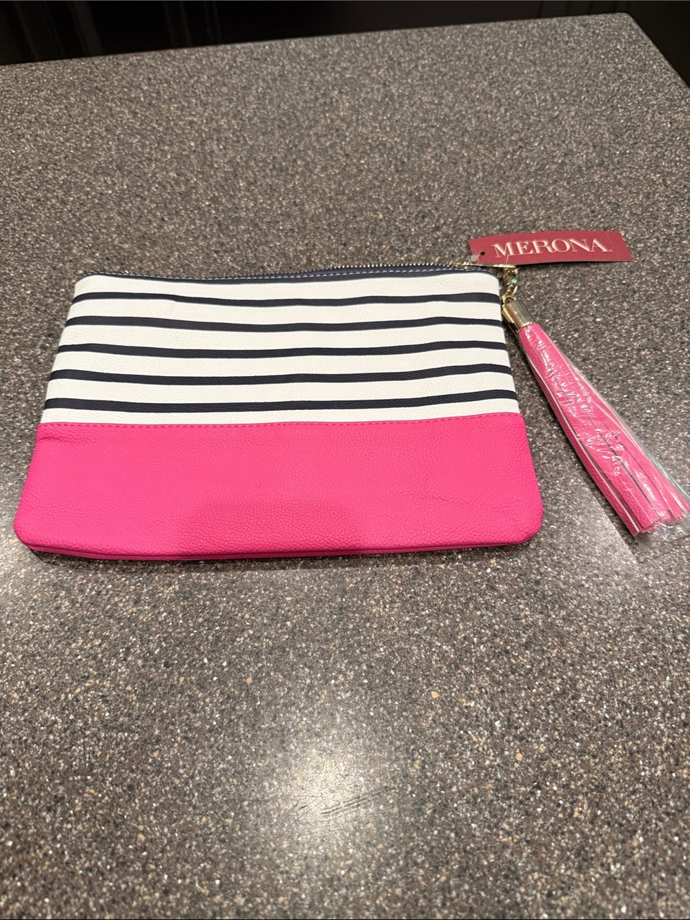 Merona Pink and Navy Striped Wristlet Clutch with Tassel